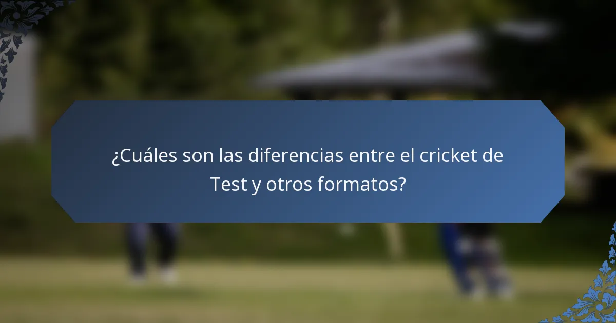 ¿Cuáles son las diferencias entre el cricket de Test y otros formatos?