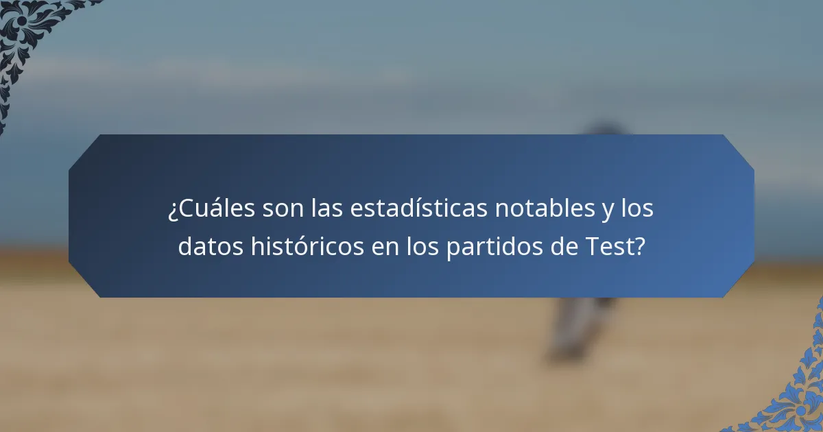 ¿Cuáles son las estadísticas notables y los datos históricos en los partidos de Test?