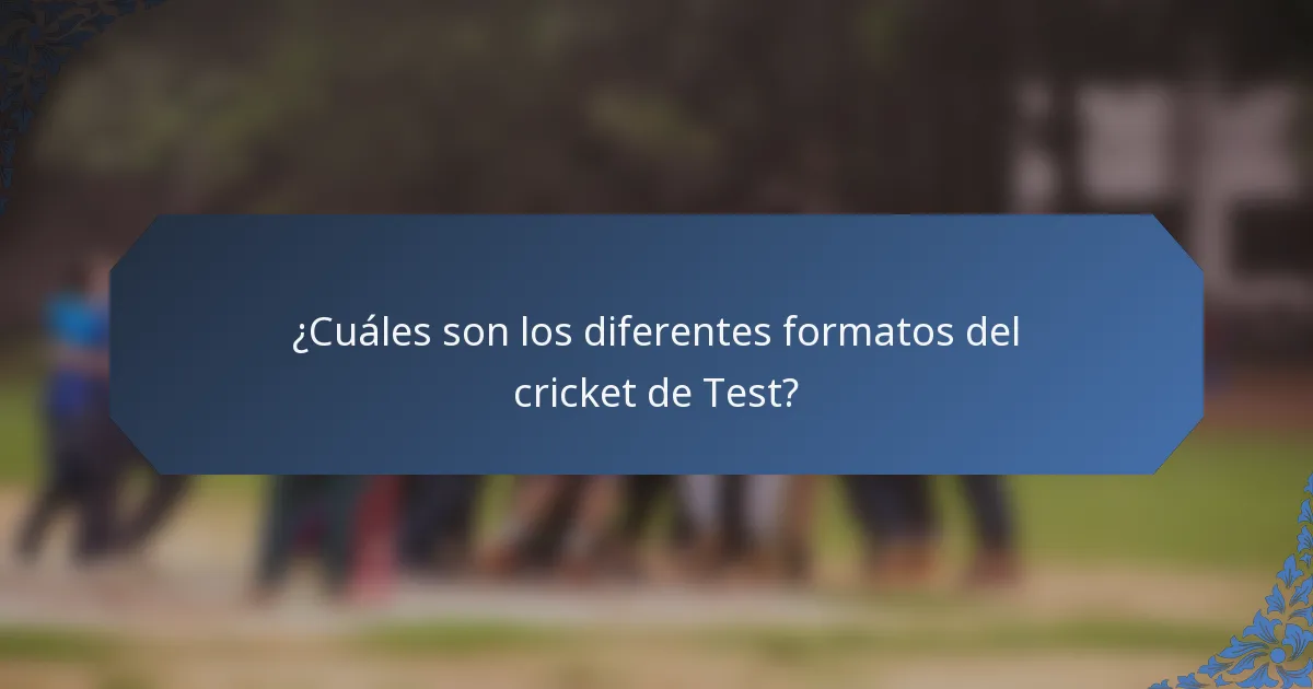 ¿Cuáles son los diferentes formatos del cricket de Test?
