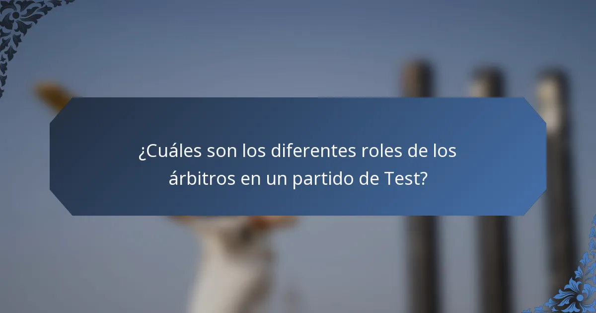 ¿Cuáles son los diferentes roles de los árbitros en un partido de Test?