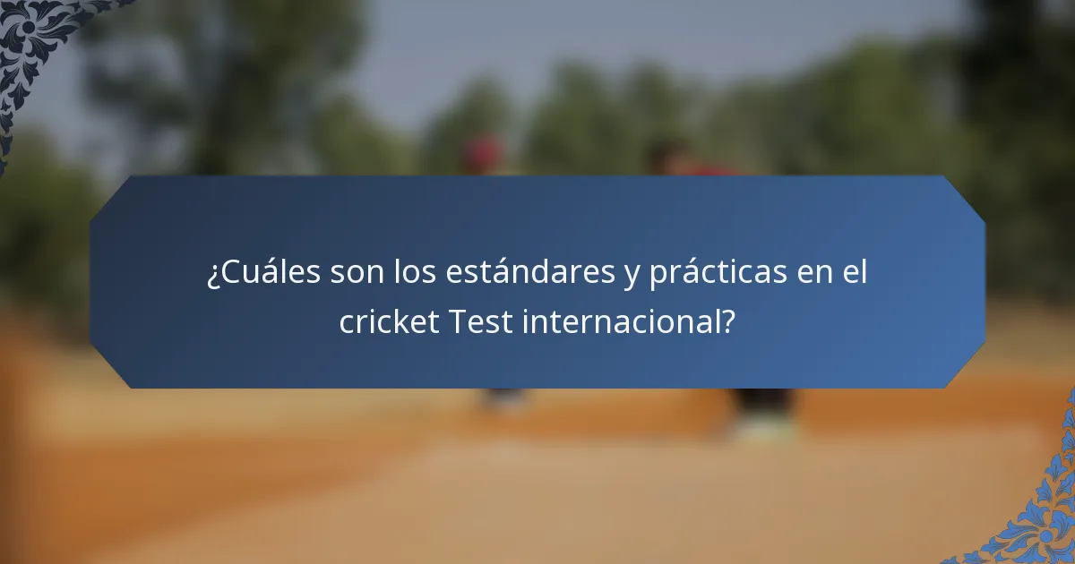 ¿Cuáles son los estándares y prácticas en el cricket Test internacional?