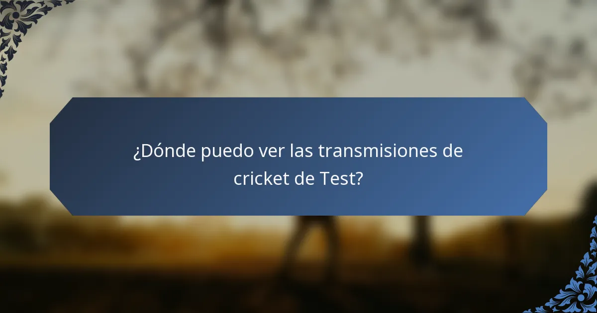 ¿Dónde puedo ver las transmisiones de cricket de Test?